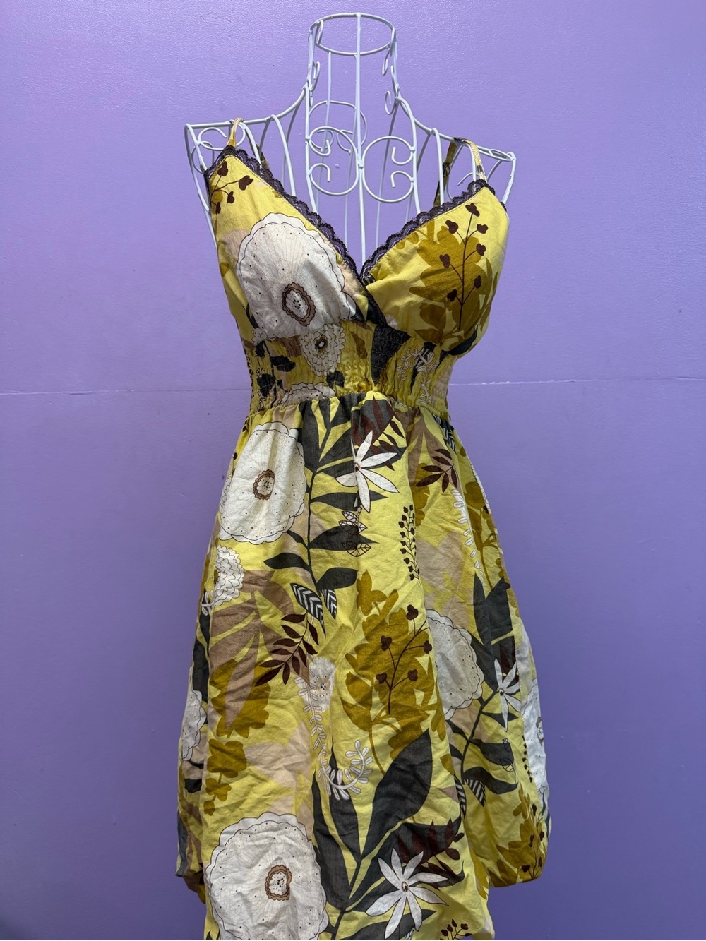Vintage Yellow Floral V-Neck Sundress